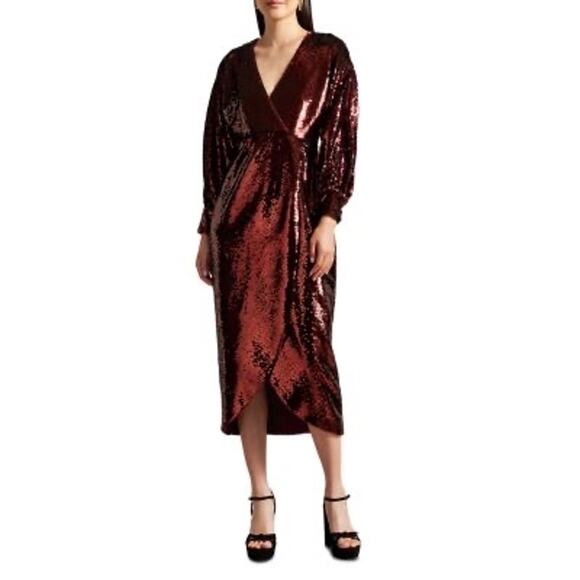 Ted Baker London burgundy Emmalee Sequin Dress size 2 / US  6 - Picture 1 of 15